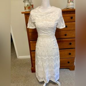 ERI + ALI Anthropologie White Lace Midi Spring Summer Dress Boho Bohemian